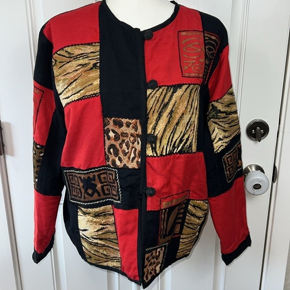 Allure Abstract Cheetah Mobwife Block Patch Embroidered Boxy Jungle Blazer - Picture 1 of 9